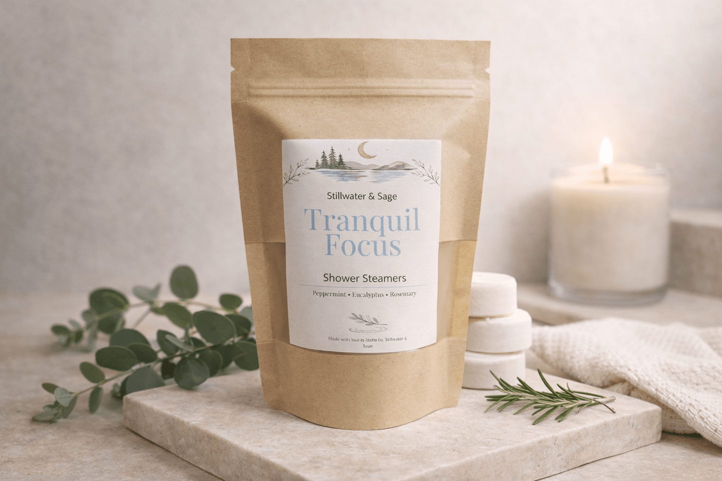 🌿✨️ Tranquil Focus Shower Steamers - 6oz - Stillwater & Sage