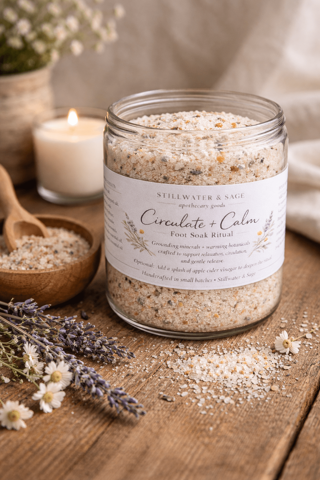 🌿 Circulate + Calm Foot Soak Ritual | Mineral + Botanical Foot Bath - Stillwater & Sage