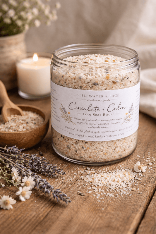 🌿 Circulate + Calm Foot Soak Ritual | Mineral + Botanical Foot Bath - Stillwater & Sage